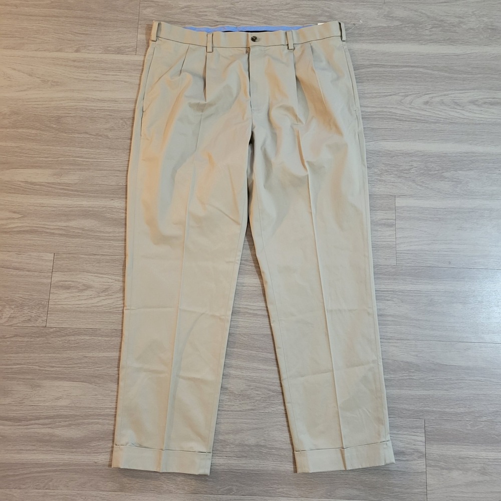 Brooks Brothers Elliot Fit Chino Pants Khaki Pleated CufF 40x32 Lightweight NWT